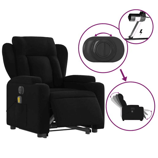Poltrona elétrica elevatória massagens - Poltrona relax tecido preto
