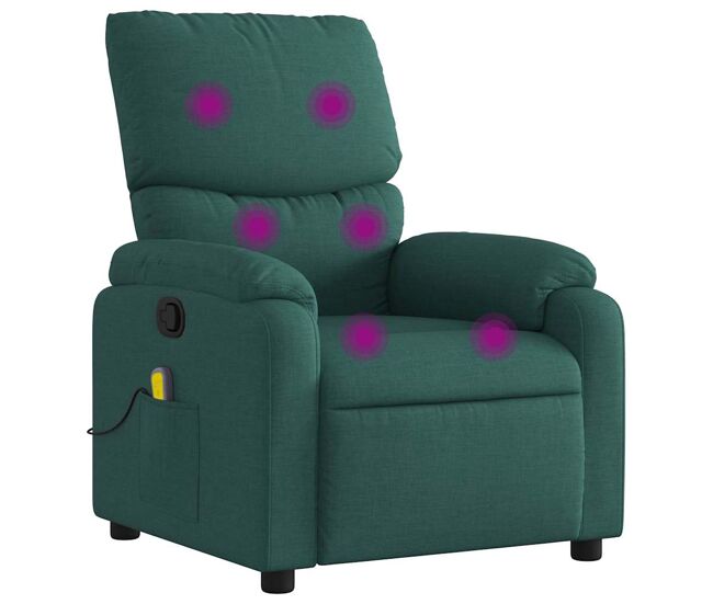 Sillón de masaje reclinable - sillón relax de tela verde oscuro