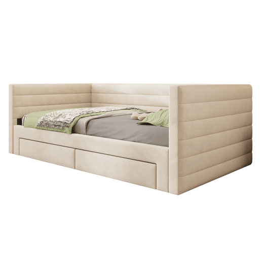 Sofá-cama 90x190 cm 3 em 1 - Multifuncional com gavetas, convertível em cama individualdupla - Bege