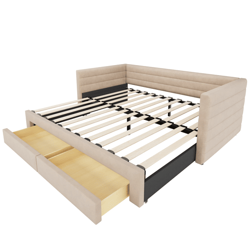Sofá-cama 90x190 cm 3 em 1 - Multifuncional com gavetas, convertível em cama individualdupla - Bege