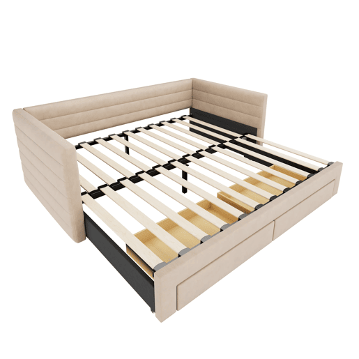 Sofá-cama 90x190 cm 3 em 1 - Multifuncional com gavetas, convertível em cama individualdupla - Bege