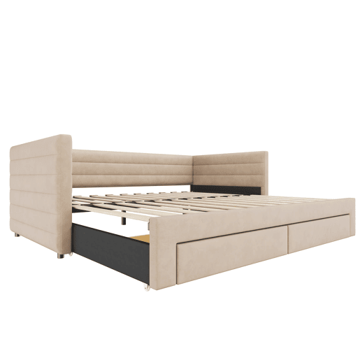 Sofá-cama 90x190 cm 3 em 1 - Multifuncional com gavetas, convertível em cama individualdupla - Bege