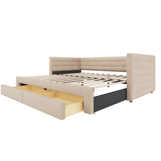 Sofá-cama 90x190 cm 3 em 1 - Multifuncional com gavetas, convertível em cama individualdupla - Bege