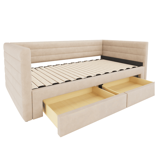 Sofá-cama 90x190 cm 3 em 1 - Multifuncional com gavetas, convertível em cama individualdupla - Bege