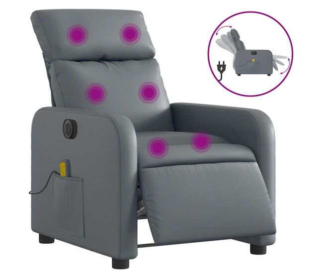 Sillón de masaje reclinable - sillón relax eléctrico cuero sintético gris