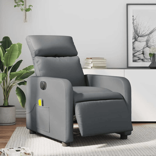 Poltrona massagens reclinável - Poltrona relax elétrica couro artif. cinzento