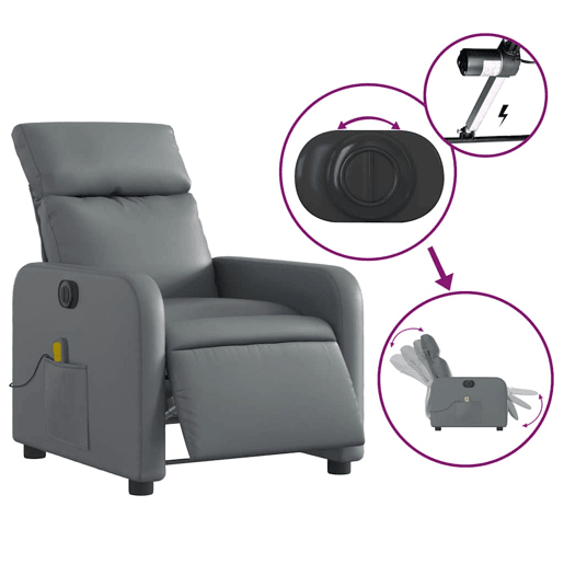 Poltrona massagens reclinável - Poltrona relax elétrica couro artif. cinzento