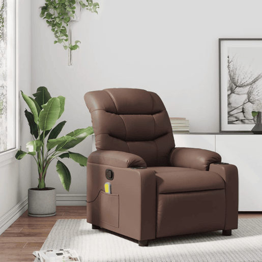 Poltrona de massagens reclinável - Poltrona relax couro artificial castanho