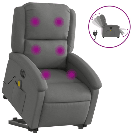 Poltrona elétrica elevatória massagens - Poltrona relax tecido cinzento-escuro