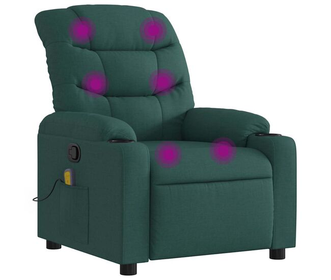 Sillón de masaje reclinable - sillón relax de tela verde oscuro
