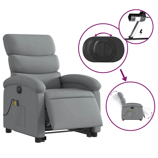 Poltrona elétrica reclinável massagens - Poltrona relax tecido cinzento-claro