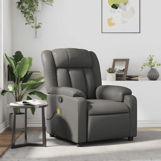 Poltrona de massagens reclinável - Poltrona relax couro artificial cinzento