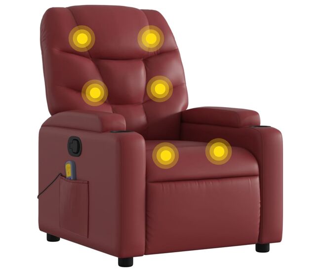 Sillón de masaje reclinable - sillón relax cuero sintético rojo tinto