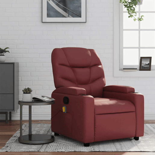 Poltrona massagens reclinável - Poltrona relax couro artificial vermelho tinto