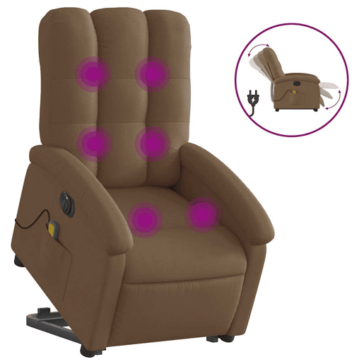 Poltrona elétrica elevatória massagens - Poltrona relax tecido castanho