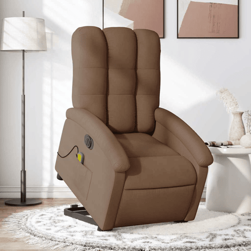 Poltrona elétrica elevatória massagens - Poltrona relax tecido castanho