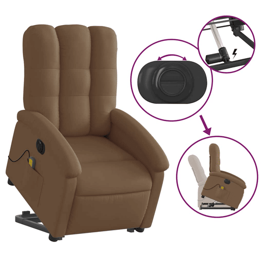 Poltrona elétrica elevatória massagens - Poltrona relax tecido castanho