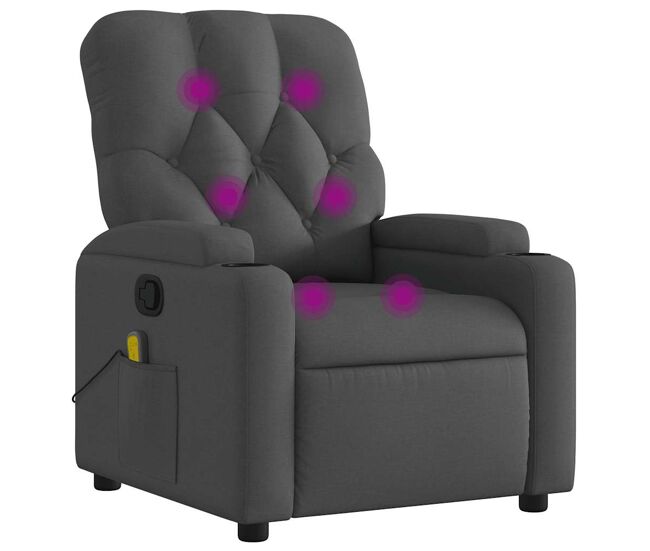 Sillón de masaje reclinable - sillón relax de tela gris oscuro