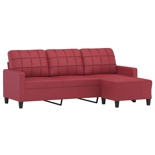 Sofá 3 lugares - Sofá fixo c apoio pés 180 cm couro artif. vermelho tinto