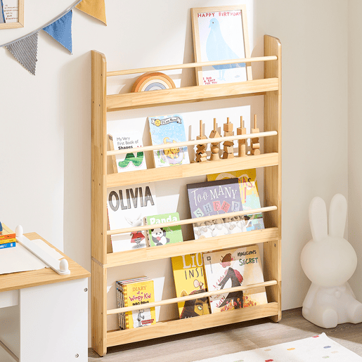 SoBuy KMB08-N Estante de parede Montessori para crianças com 4 prateleiras Estante para crianças Estante para sala de jogos para crianças Natural 80x12x118cm