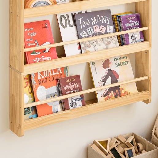 SoBuy KMB08-N Estante de parede Montessori para crianças com 4 prateleiras Estante para crianças Estante para sala de jogos para crianças Natural 80x12x118cm
