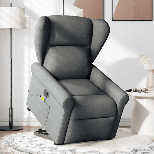 Poltrona elétrica elevatória massagens - Poltrona relax tecido cinzento-escuro