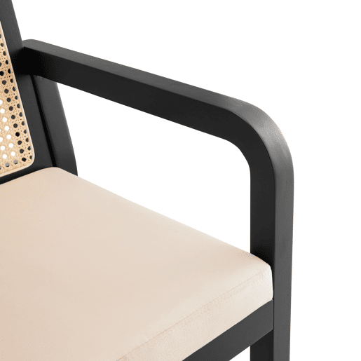 Cadeira de jantar em veludo (6 unidades) - Ergonómica, encosto em rattan, pernas em madeira de borracha - Preto