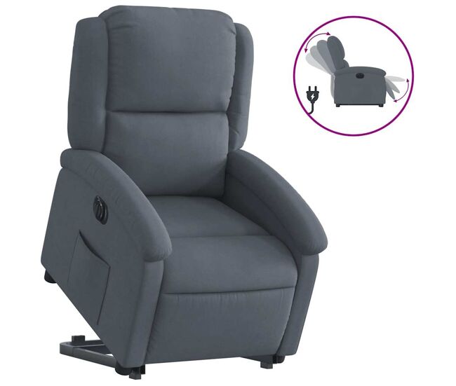 Sillón eléctrico reclinable elevable - sillón relax de terciopelo gris oscuro