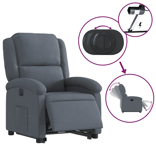 Poltrona reclinável - Poltrona relax elétrica veludo cinzento-escuro