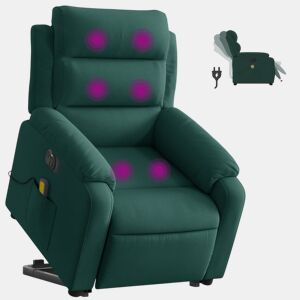Poltrona massagens elevatória elétrica veludo verde-escuro