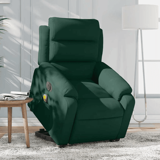 Poltrona massagens elevatória elétrica veludo verde-escuro