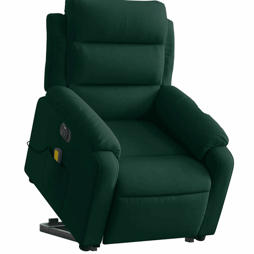 Poltrona massagens elevatória elétrica veludo verde-escuro