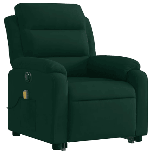 Poltrona massagens elevatória elétrica veludo verde-escuro