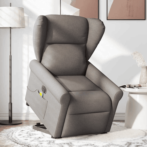 Poltrona elétrica elevatória massagens - Poltrona relax tecido cinza-acastanhado