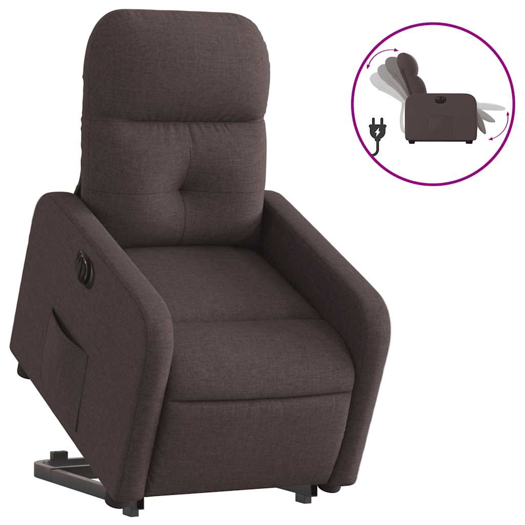 Sillón eléctrico reclinable elevable - sillón relax de tela marrón oscuro