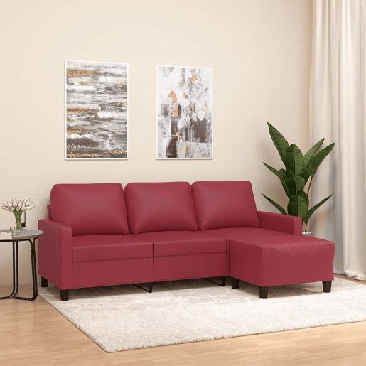Sofá 3 lugares - Sofá fixo c apoio pés 180 cm couro artif. vermelho tinto