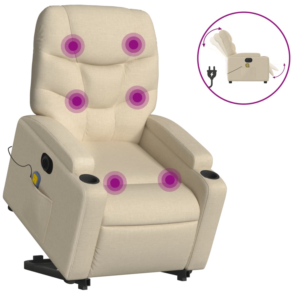 Sillón de masaje eléctrico reclinable - sillón relax elevable tela crema