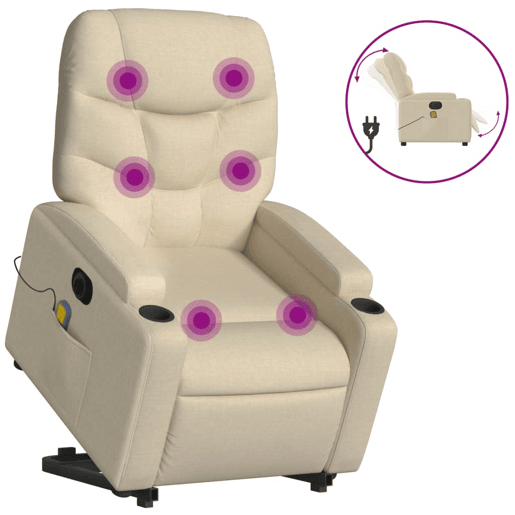 Poltrona elétrica elevatória massagens - Poltrona relax tecido creme