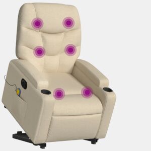 Poltrona elétrica elevatória massagens - Poltrona relax tecido creme