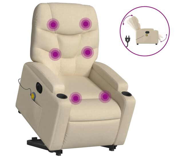 Sillón de masaje eléctrico reclinable - sillón relax elevable tela crema