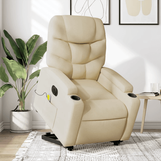 Poltrona elétrica elevatória massagens - Poltrona relax tecido creme