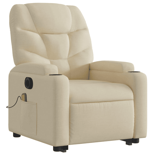 Poltrona elétrica elevatória massagens - Poltrona relax tecido creme