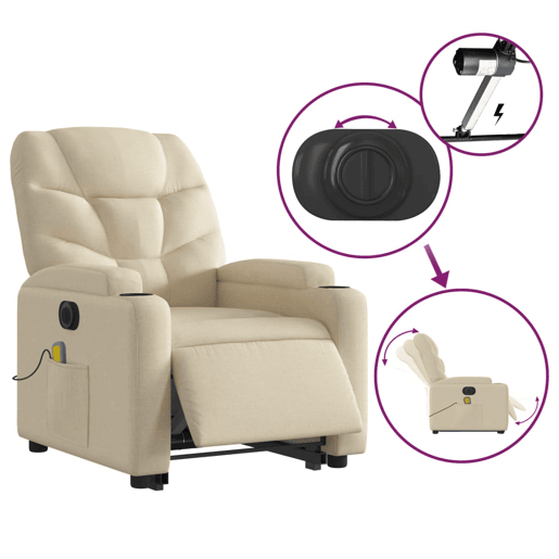Poltrona elétrica elevatória massagens - Poltrona relax tecido creme