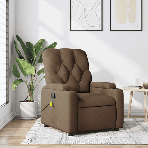 Poltrona de massagens reclinável - Poltrona relax tecido castanho