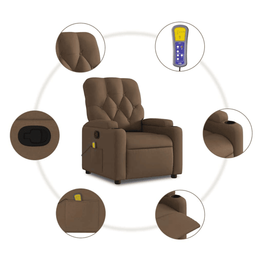 Poltrona de massagens reclinável - Poltrona relax tecido castanho