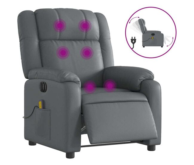Sillón de masaje reclinable - sillón relax eléctrico cuero sintético gris