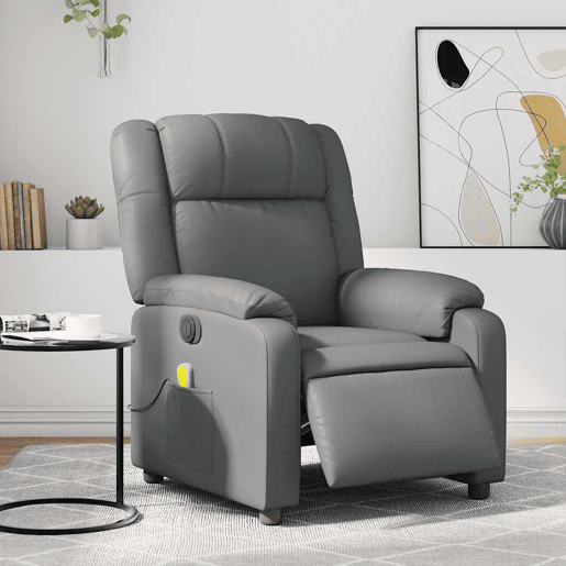 Poltrona massagens reclinável - Poltrona relax elétrica couro artif. cinzento