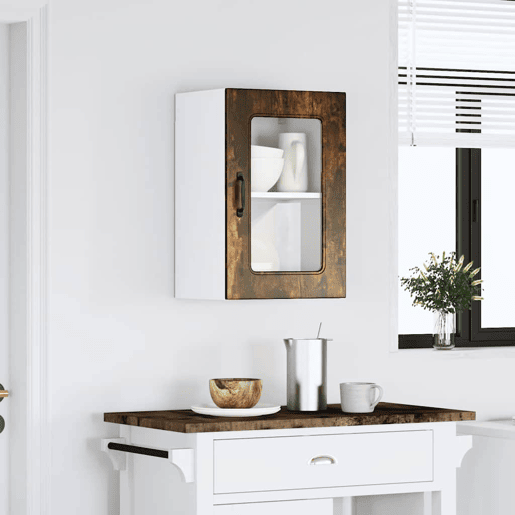 Armário de parede de cozinha - Cozinha modular porta vidro carvalho fumado