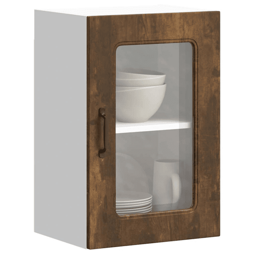 Armário de parede de cozinha - Cozinha modular porta vidro carvalho fumado