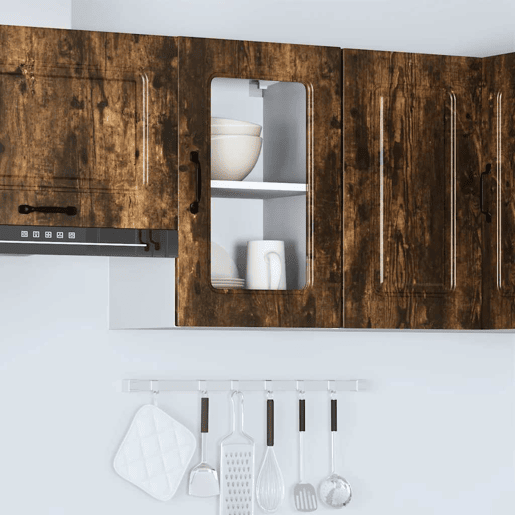 Armário de parede de cozinha - Cozinha modular porta vidro carvalho fumado